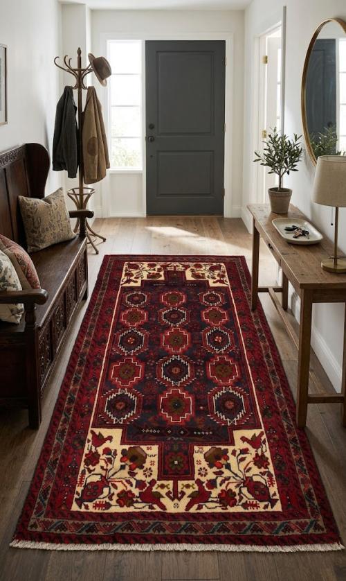 Vintage Red Tribal 3' x 6' Balouch Persian Rug