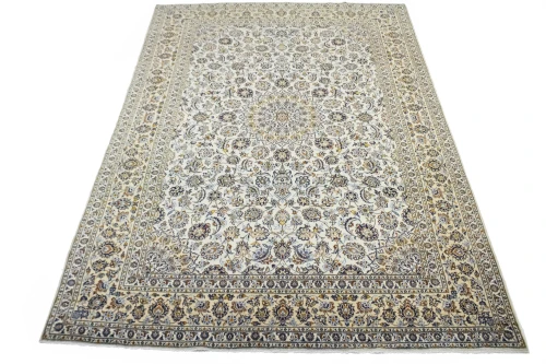 Vintage Cream Traditional 10X14 Kashan Persian Rug