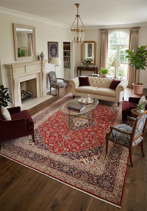 Vintage Red Traditional 10' x 14' Kashan Persian Rug