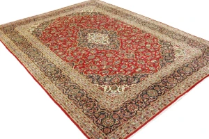 Vintage Red Traditional 10X14 Kashan Persian Rug