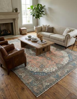 Antique Muted Rust Floral 10'4X13'6 Distressed Vintage Oriental Rug