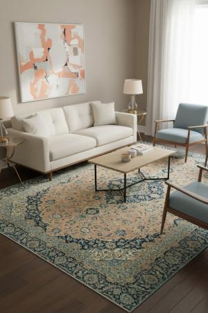 Antique Muted Rust Floral 9X12 Distressed Vintage Oriental Rug