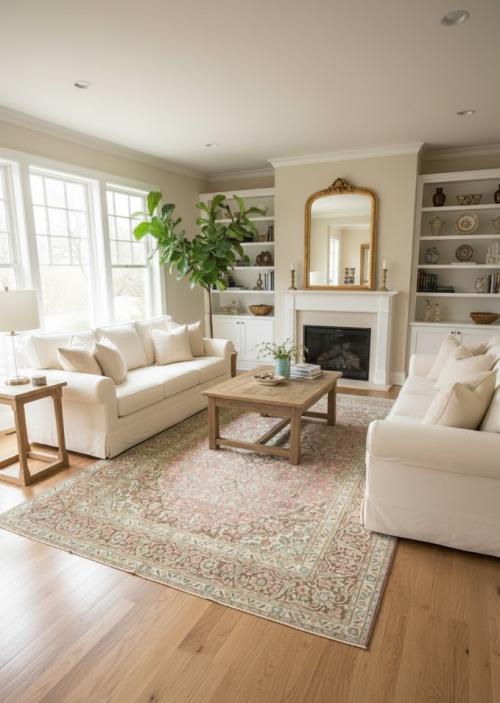 Antique Muted Rose Floral 9'5X15'3 Distressed Vintage Oriental Rug