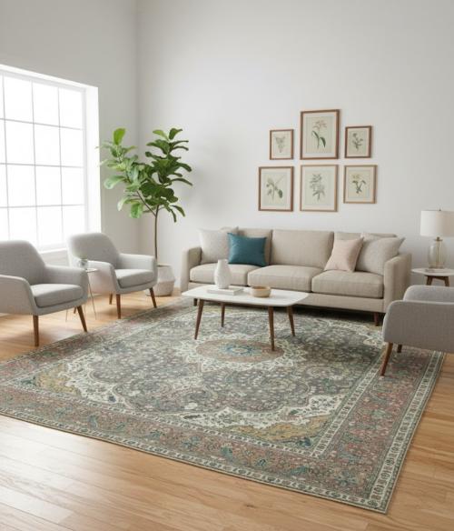 Antique Muted Plum Floral 10X13 Distressed Vintage Oriental Rug