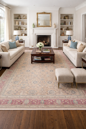 Antique Muted Salmon Floral 10X13 Distressed Vintage Oriental Rug