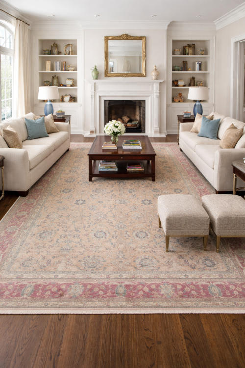 Antique Muted Salmon Floral 10X13 Distressed Vintage Oriental Rug