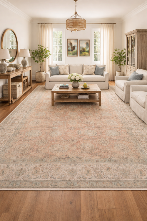 Antique Muted Orange Floral 9'5X12'7 Distressed Vintage Oriental Rug