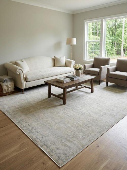 Antique Muted Beige Floral 9'2X12'5 Distressed Vintage Oriental Rug