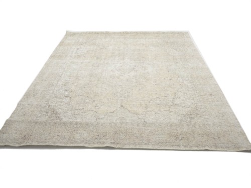 Antique Muted Beige Floral 9'7X12'2 Distressed Vintage Oriental Rug