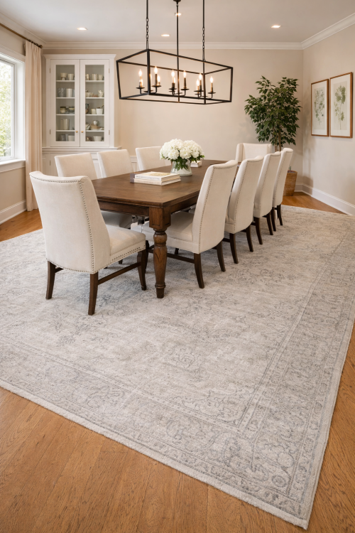 Antique Muted Cream Floral 9'5X12 Distressed Vintage Oriental Rug