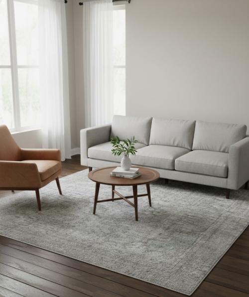 Antique Muted Taupe Floral 7X10 Distressed Vintage Oriental Rug