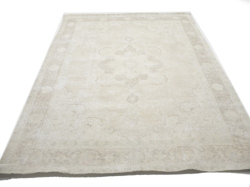 Antique Muted Beige Floral 9'3X12'7 Distressed Vintage Oriental Rug