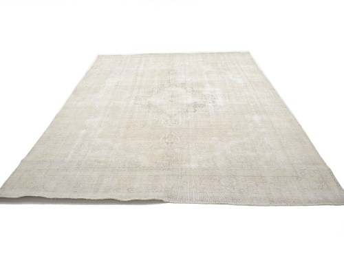 Antique Muted Beige Floral 9'5X12'4 Distressed Vintage Oriental Rug