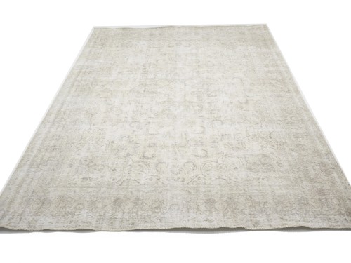 Antique Muted Cream Floral 9'5X12'8 Distressed Vintage Oriental Rug