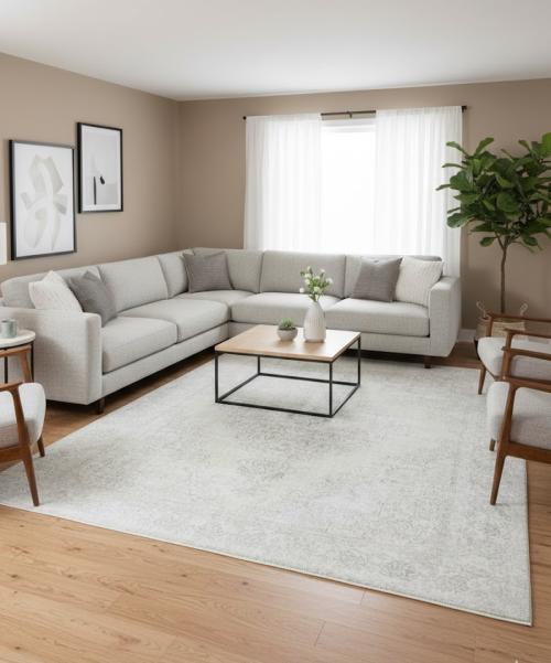 Antique Muted Beige Floral 9X12'6 Distressed Vintage Oriental Rug5128