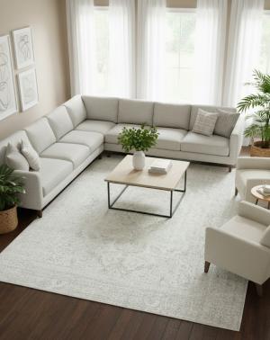 Antique Muted Beige Floral 9'4X12'3 Distressed Vintage Oriental Rug