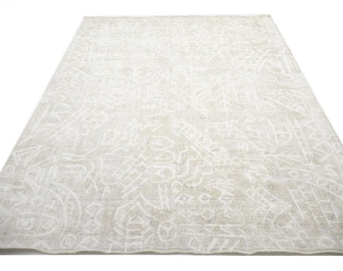 Antique Muted Beige Floral 9'6X12'3 Distressed Vintage Oriental Rug