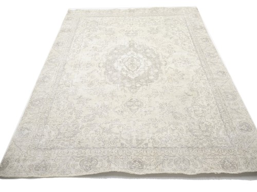 Antique Muted Beige Floral 8'5X11'7 Distressed Vintage Oriental Rug