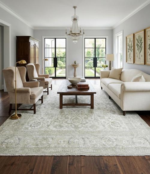 Antique Muted Cream Floral 9'3X9'8 Distressed Vintage Oriental Rug