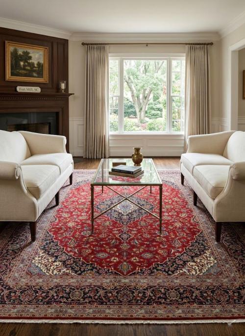 Vintage Red Traditional 10' x 13' Kashan Persian Rug