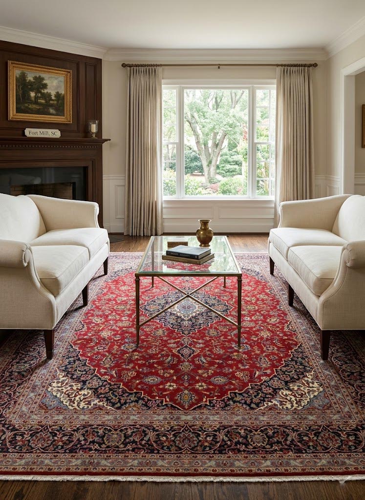 Vintage Red Traditional 10' x 13' Kashan Persian Rug - Image 2