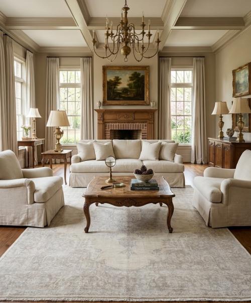 Antique Muted Beige Floral 9' 5" x 12' 7" Distressed Vintage Oriental Rug