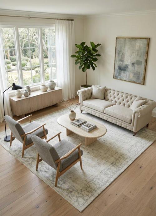 Antique Muted Beige Floral 7'4X10'6 Distressed Vintage Oriental Rug