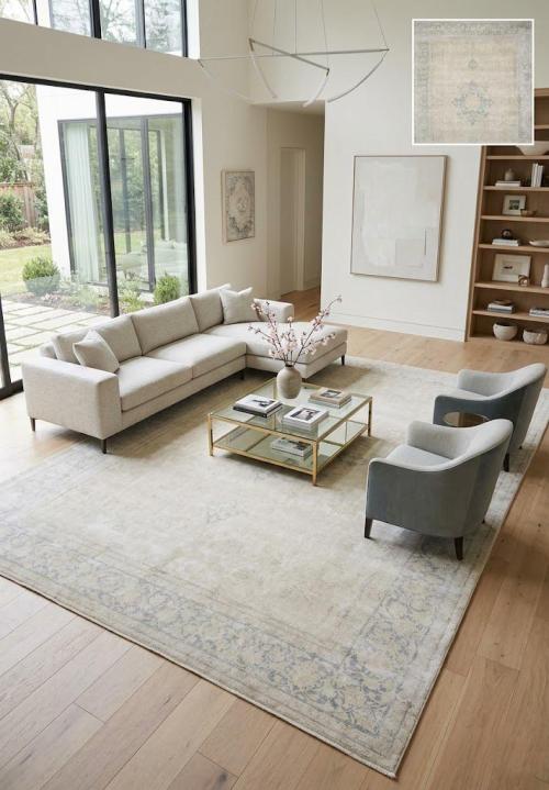 Antique Muted Beige Floral 8'8X12'4 Distressed Vintage Oriental Rug