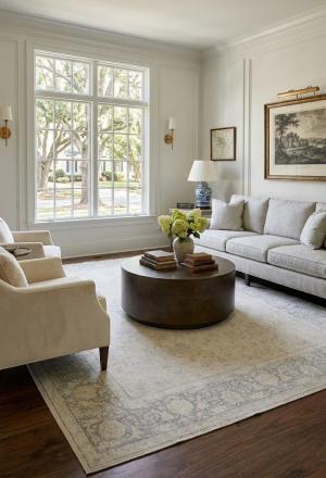 Antique Muted Beige Floral 10X14 Distressed Vintage Oriental Rug