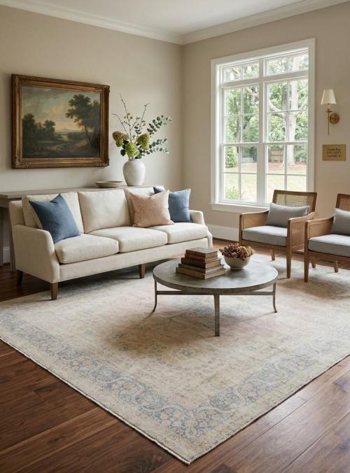 Antique Muted Floral 9'5" x 12'6" Distressed Vintage Oriental Rug