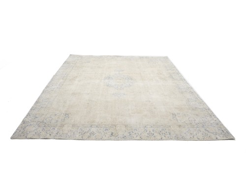 Antique Muted Beige Floral 9X12 Distressed Vintage Oriental Rug