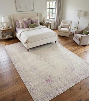 Antique Muted Cream Beige Floral 6X9 Distressed Vintage  Oriental Rug