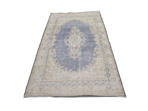 Antique Muted Blue Floral 4X7 Distressed Vintage Oriental Rug