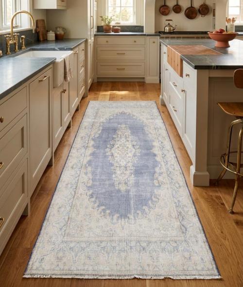 Antique Muted Blue Floral 4X7 Distressed Vintage Oriental Rug