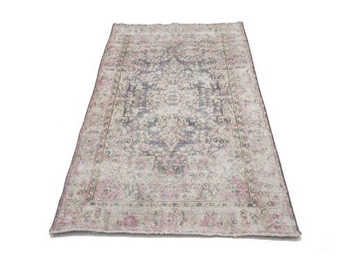 Antique Muted Brown Floral 3'7X5'9 Distressed Vintage Oriental Rug