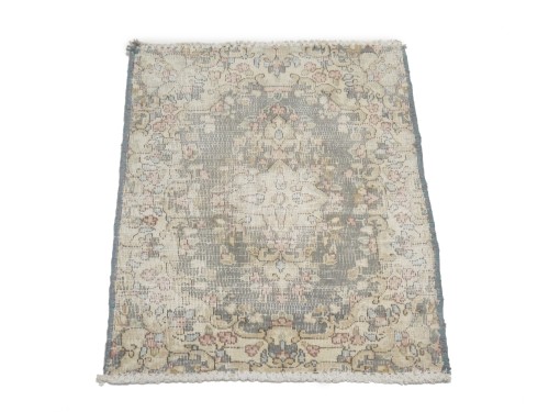 Antique Muted Taupe Floral 1'6X2'0 Distressed Vintage Oriental Rug