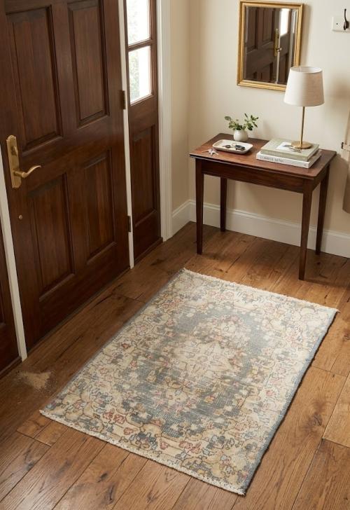 Antique Muted Taupe Floral 1'6X2'0 Distressed Vintage Oriental Rug