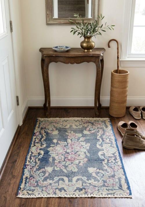 Antique Muted Navy Floral 1'5X2 Distressed Vintage Oriental Rug
