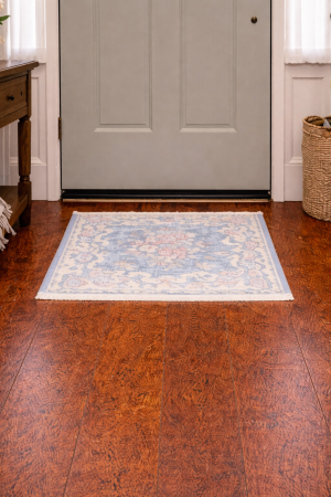 Antique Muted Navy Floral 1' 7"x2 Distressed Vintage Oriental Rug