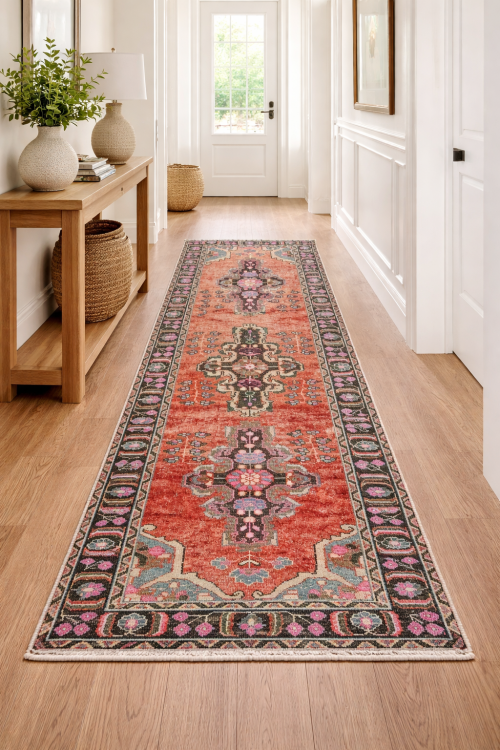 Antique Muted Red Tribal 4X10 Distressed Vintage Oriental Runner Rug