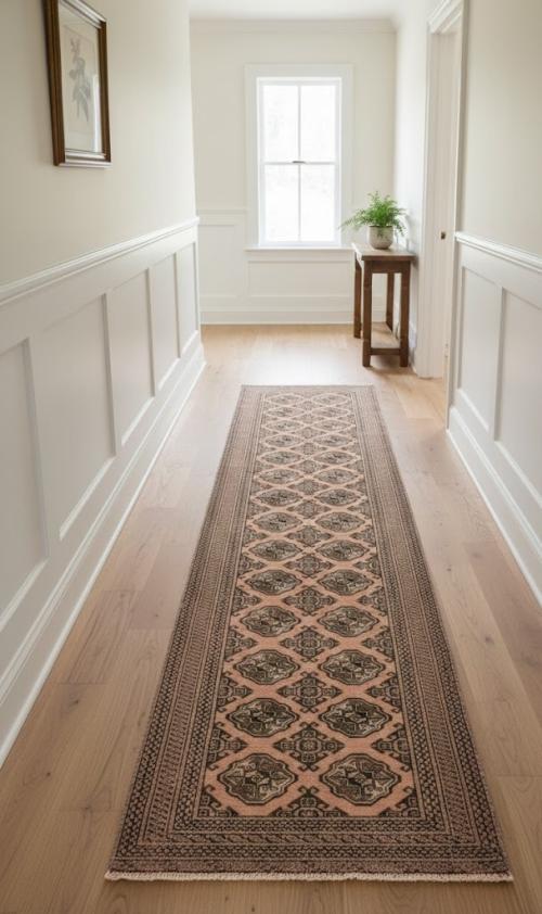 Antique Muted Salmon 3X9 Distressed Vintage Oriental Runner Rug