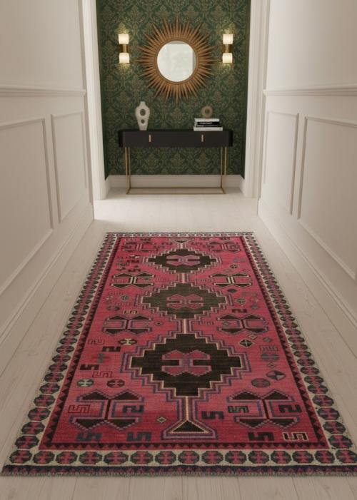 4'7 X 8'7 Hand Knotted Geometric Antique Wool Runner Rug