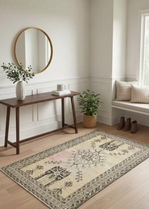 Antique Muted Beige Tribal 4'2X6'5 Distressed Vintage Oriental Rug