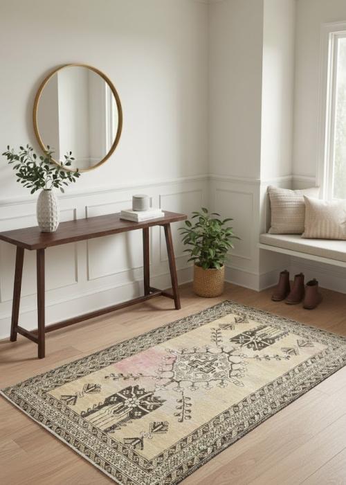 Antique Muted Beige Tribal 4'2X6'5 Distressed Vintage Oriental Rug