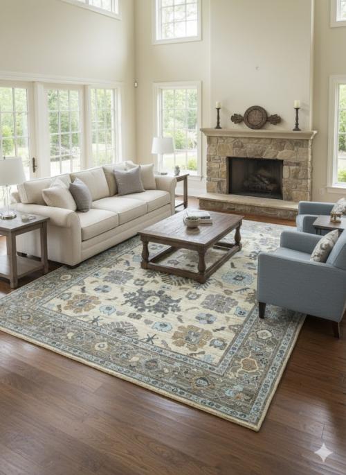 Cream Floral Oushak Peshawar 9'3X12'8 Pakistan Oriental Rug