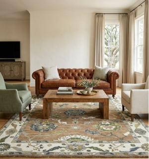 Caramel Brown Floral Oushak Peshawar 8'5X9'8 Pakistan Oriental Rug