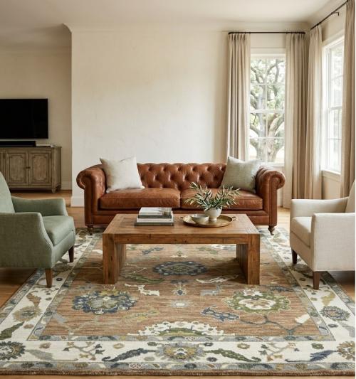 Caramel Brown Floral Oushak Peshawar 8'5X9'8 Pakistan Oriental Rug