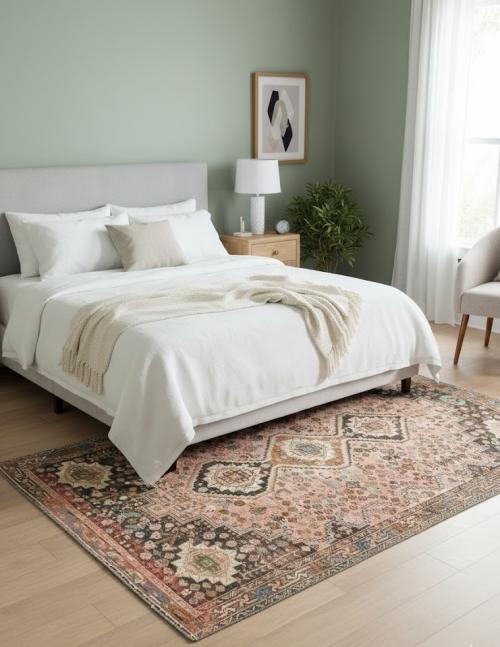 Antique Muted Rusty Pink Tribal 5X8 Distressed Vintage Oriental Rug