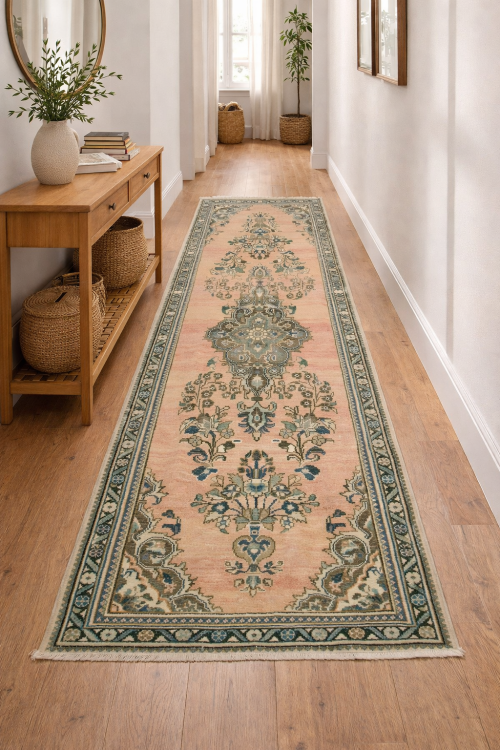 Antique Muted Peach Tribal 3X9 Distressed Vintage Oriental Runner Rug