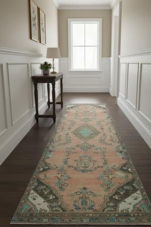 Antique Muted Coral Tribal 3X9'5 Distressed Vintage Oriental Runner Rug